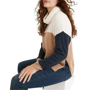 Madewell Hickory Turtleneck Sweater Colourblock, Wool Blend,‎ Women's Size XS